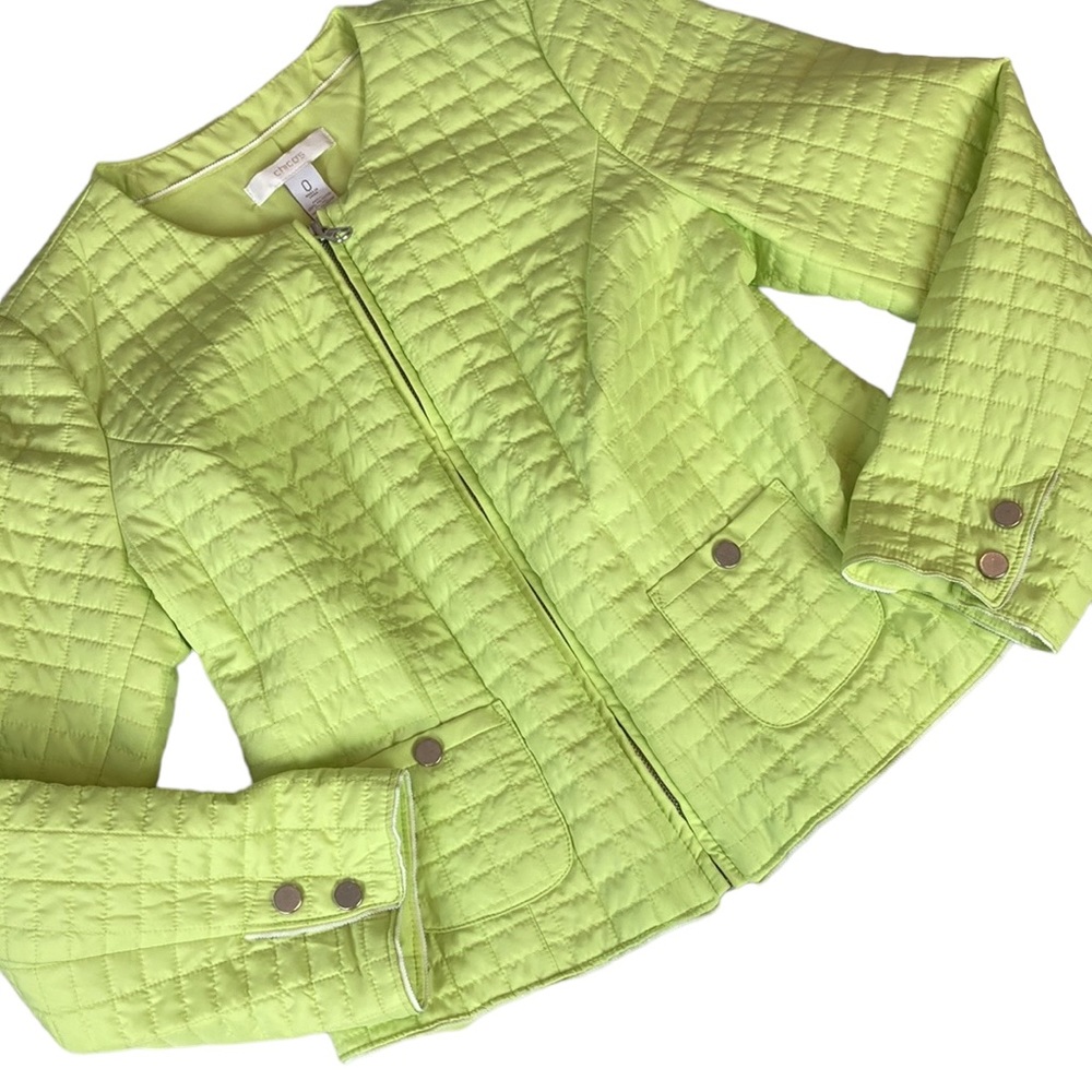 Chico's Chartreuse Yellow Green Quilted Jacket